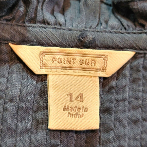 Point Sur J Crew Navy Swiss Dot Blouse Vintage Style Ruffle Collar Relaxed 14 - Picture 13 of 15